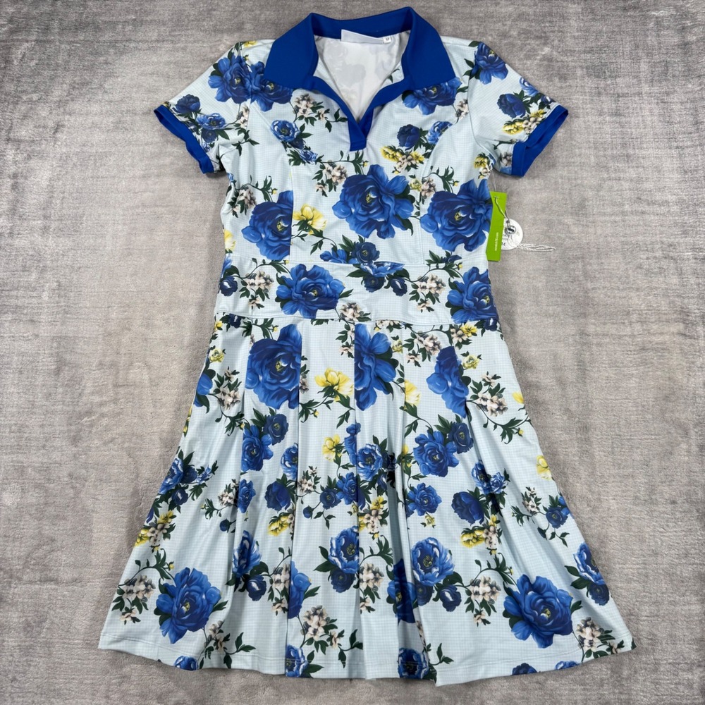 Scratch Seventy Beth Ann Golf Dress Womens Medium Blue Floral Pleated Tennis